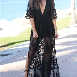 Black Lace Maxi Romper Dress Fancy
